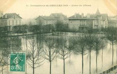 1 vue  - Les inondations de 1910 Chelles - Avenue des Abbesses (ouvre la visionneuse)