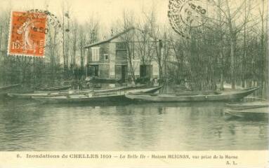 1 vue  - Les inondations de 1910 Chelles - La Belle Ile - Maison MEIGNAN, vue prise de la Marne (ouvre la visionneuse)