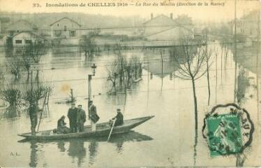 1 vue  - Les inondations de 1910 Chelles - La Rue du Moulin (direction la Marne) (ouvre la visionneuse)
